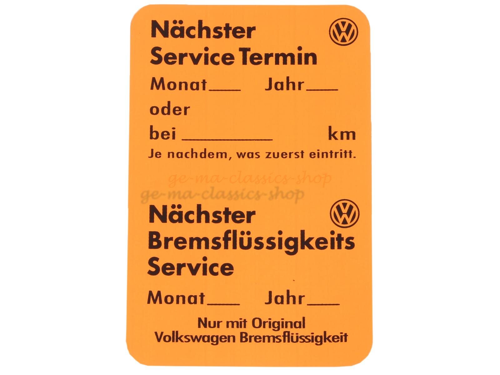 Service Aufkleber orange Orignal Volkswagen Sticker