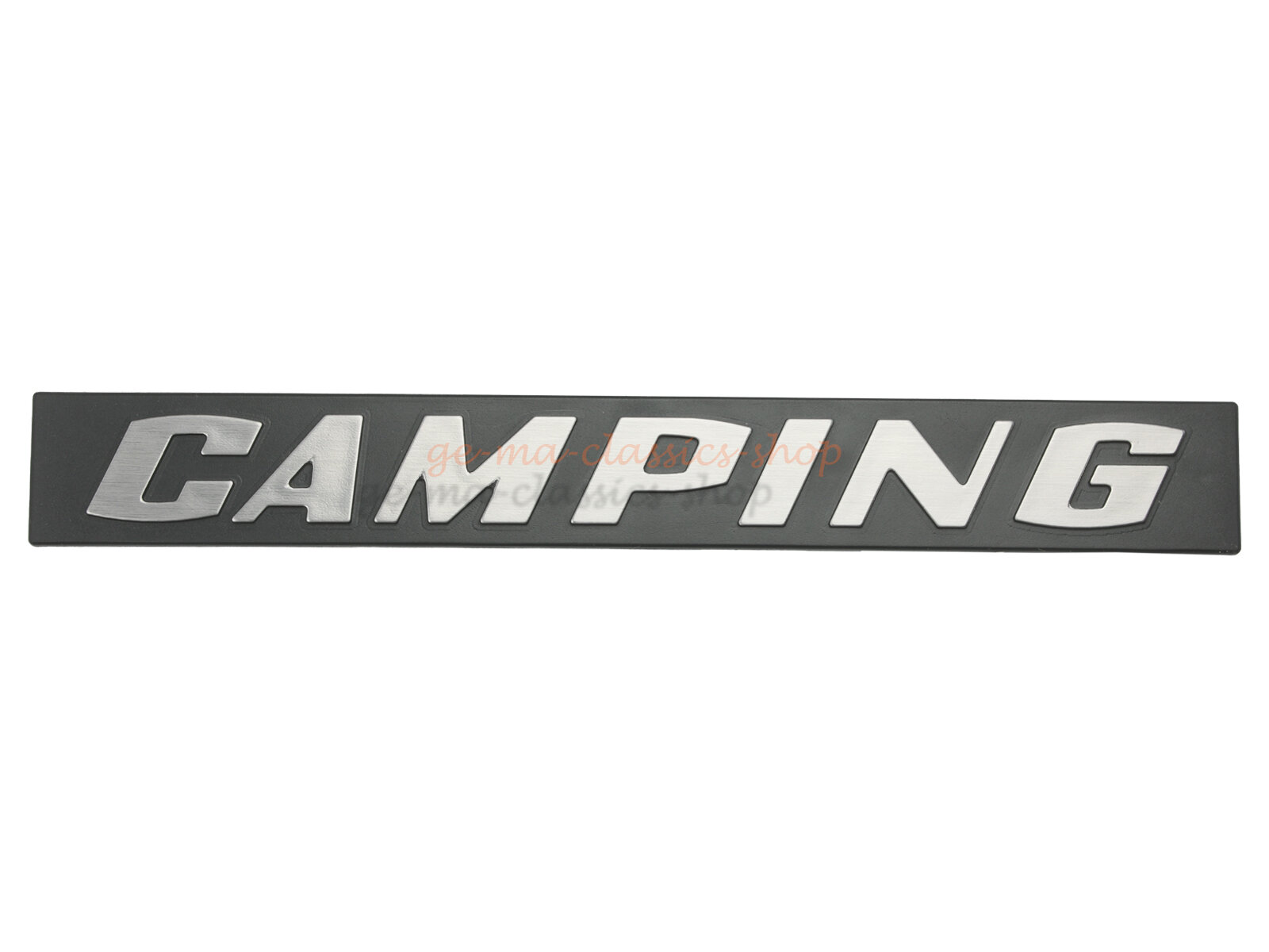 "Camping" Schriftzug hinten schwarz/chrom für VW Bus T3 Originalqualität