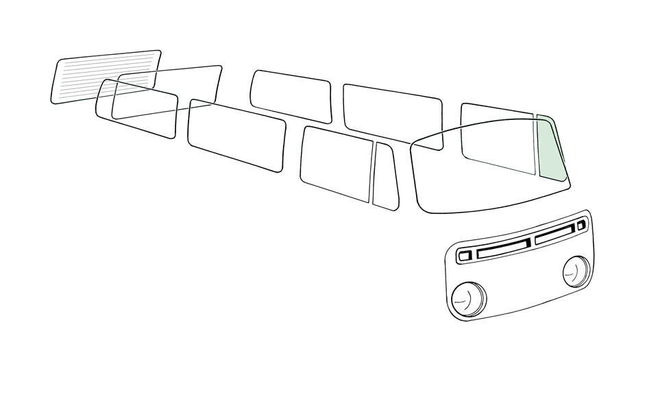 Drehfensterscheibe links grün für VW Bus T2
